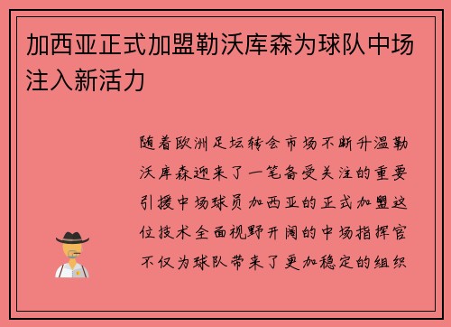 加西亚正式加盟勒沃库森为球队中场注入新活力